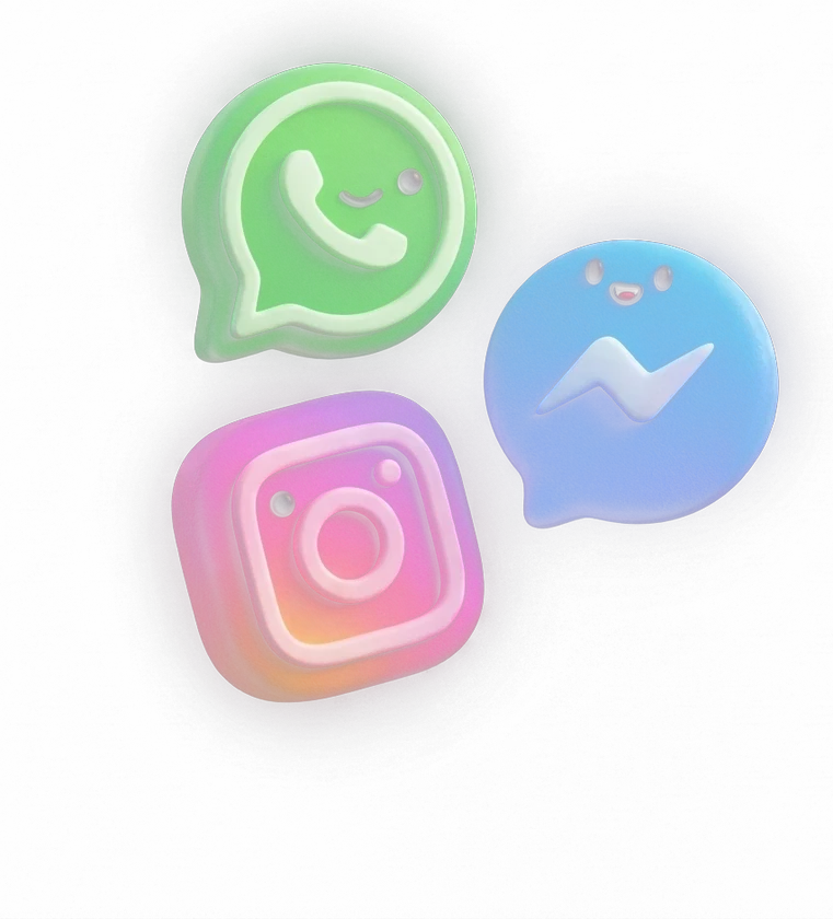 Íconos 3D de WhatsApp, Messenger e Instagram