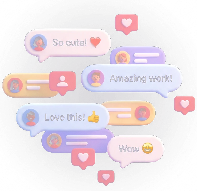Burbujas de comentarios positivos en 3D