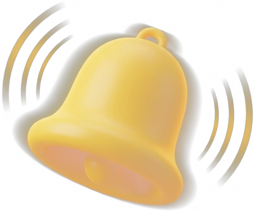 Campana de notificación dorada en 3D